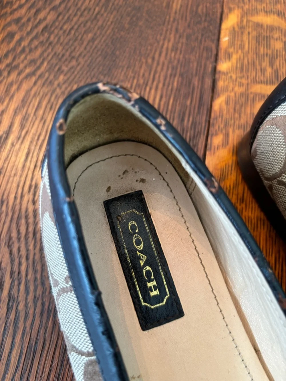 Coach Brown Signature Monogram Canvas Loafers with Gold Hardware